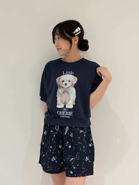 「SNIDEL HOME（スナイデルホーム）のDOGスウェットセットアップ（ルームウェア/パジャマ、ブルー系）」を使った、SNIDEL HOMEさんの夏コーディネート