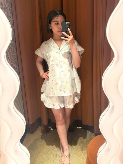 snidel home セットアップ　シャツ　ショートパンツ　ブルー　2023 セール】【ブライトカットソー】ショートパンツ（ルームウェア