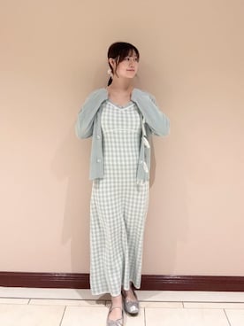 「SNIDEL HOME（スナイデルホーム）のリボン釦ニットカーディガン（ルームウェア/パジャマ、グリーン系）」を使った、SNIDEL HOMEさんの春コーディネート