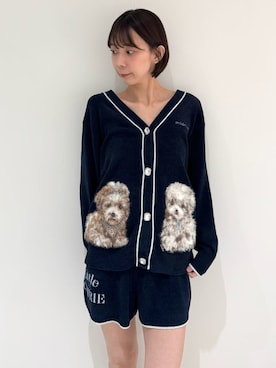 「SNIDEL HOME（スナイデルホーム）のDOGラメジャガードカーディガン（ルームウェア/パジャマ、ブルー系）」を使った、SNIDEL HOMEさんの夏コーディネート