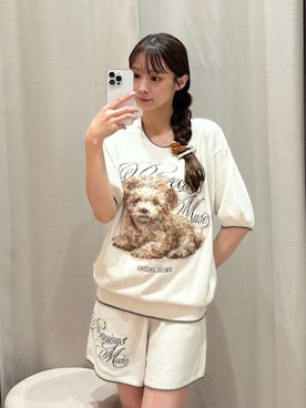 「SNIDEL HOME（スナイデルホーム）のDOGラメジャガードショートパンツ（ルームウェア/パジャマ、ホワイト系）」を使った、SNIDEL HOMEさんの夏コーディネート