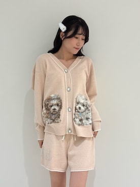 「SNIDEL HOME（スナイデルホーム）のDOGラメジャガードカーディガン（ルームウェア/パジャマ、ピンク系）」を使った、SNIDEL HOMEさんの夏コーディネート