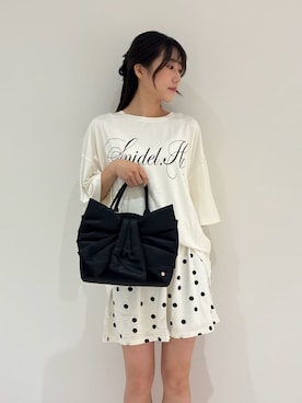 「SNIDEL HOME（スナイデルホーム）のデザインリボンバッグ（トートバッグ、ブラック系）」を使った、SNIDEL HOMEさんの夏コーディネート