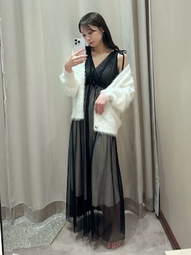 「SNIDEL HOME（スナイデルホーム）のナイトブラ付きチュールカットソーワンピース（ルームウェア/パジャマ、ブラック系）」を使った、SNIDEL HOMEさんの春コーディネート