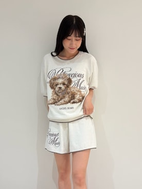 「SNIDEL HOME（スナイデルホーム）のDOGラメジャガードショートパンツ（ルームウェア/パジャマ、ホワイト系）」を使った、SNIDEL HOMEさんの夏コーディネート