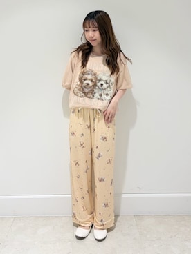 「SNIDEL HOME（スナイデルホーム）のDOGカットロングパンツ（ルームウェア/パジャマ、ピンク系）」を使った、SNIDEL HOMEさんの夏コーディネート