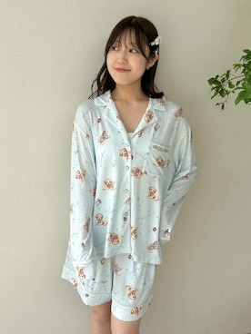 「SNIDEL HOME（スナイデルホーム）のDOGカットショートパンツ（ルームウェア/パジャマ、ブルー系）」を使った、SNIDEL HOMEさんの夏コーディネート