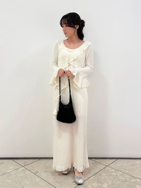 「SNIDEL HOME（スナイデルホーム）のクロシェミニバッグ（ハンドバッグ、ブラック系）」を使った、SNIDEL HOMEさんの春コーディネート