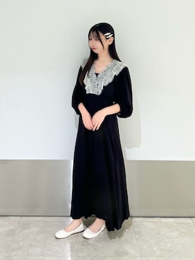 「SNIDEL HOME（スナイデルホーム）のカシュクールレースカップインワンピース（ルームウェア/パジャマ、ブラック系）」を使った、SNIDEL HOMEさんの夏コーディネート