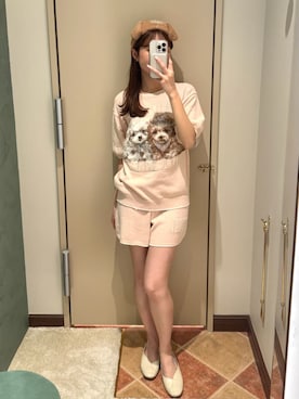 「SNIDEL HOME（スナイデルホーム）のDOGラメジャガードショートパンツ（ルームウェア/パジャマ、ピンク系）」を使った、SNIDEL HOMEさんの夏コーディネート