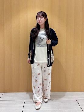 「SNIDEL HOME（スナイデルホーム）のDOGラメジャガードカーディガン（ルームウェア/パジャマ、ブルー系）」を使った、SNIDEL HOMEさんの夏コーディネート
