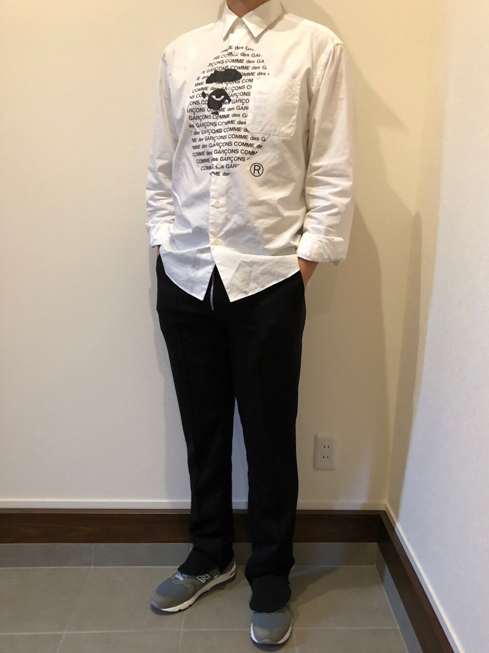 「abathingape、m1700」｜「COMME des GARCONSのアイテム（シャツ/ブラウス、ホワイト系）」を使った、僕の趣味Channelさん（メンズ・178cm）の春コーディネートの1枚目の写真