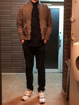 「green label relaxing（グリーンレーベルリラクシング）のアイテム（MA-1）」を使った、僕の趣味Channelさん（メンズ・178cm）の春コーディネート