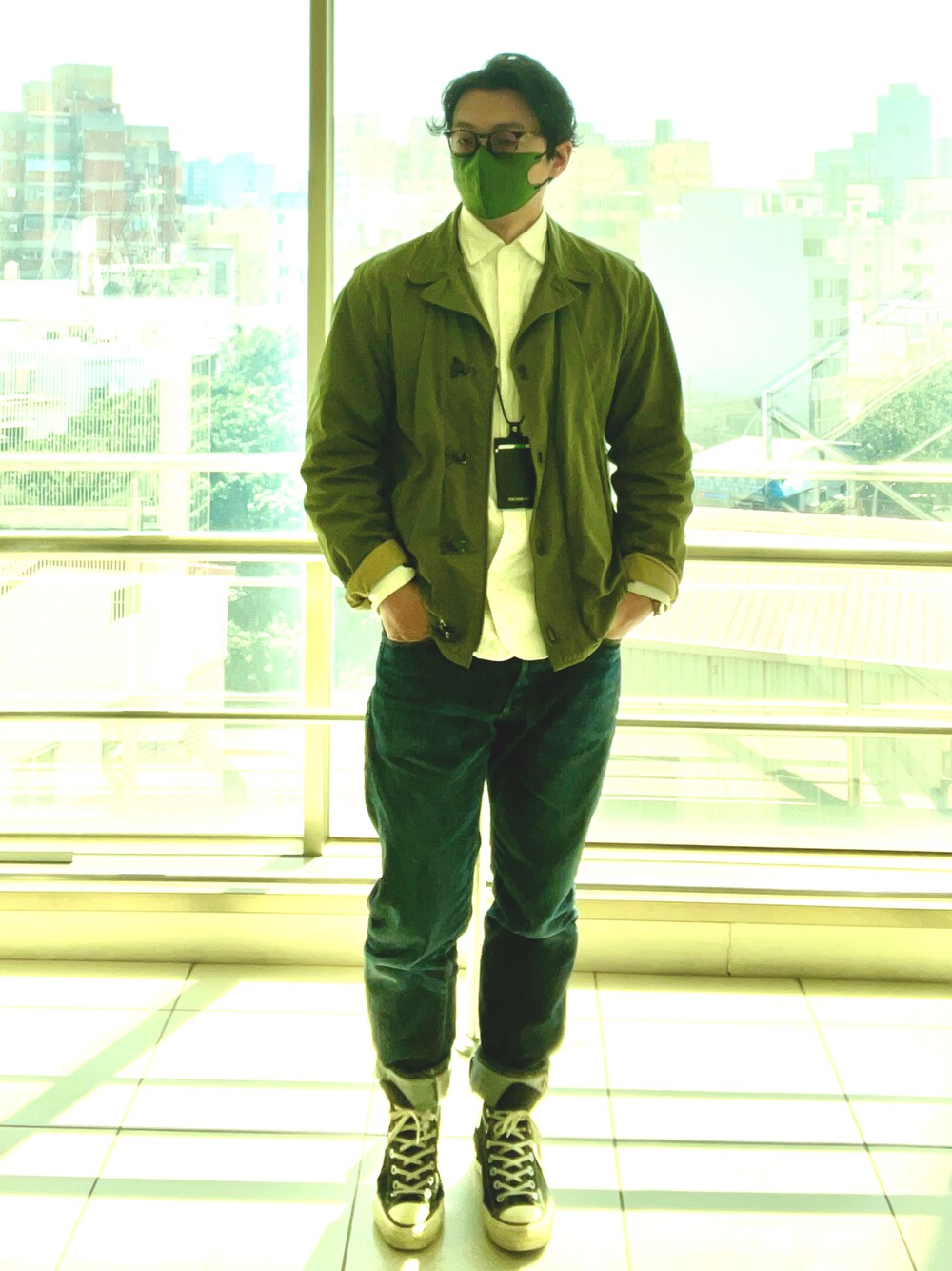 「ootd、街頭穿搭、休閒、復古、牛仔褲、converse、古着MIX、阿美咔嘰、通勤穿搭」｜「Nigel Cabournのアイテム（ミリタリージャケット、グリーン系）」を使った、🇹🇼 ジェス_柚子パパさん（メンズ・173cm）の春コーディネートの1枚目の写真