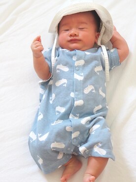 「PETIT BATEAU（プチバトー）のアイテム（帽子）」を使った、somaさん（キッズ・60cm）の夏コーディネート