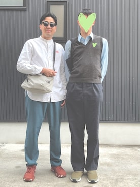 「アイテム（スニーカー、オレンジ系）」を使った、汗疹さん（メンズ・177cm）の秋コーディネート