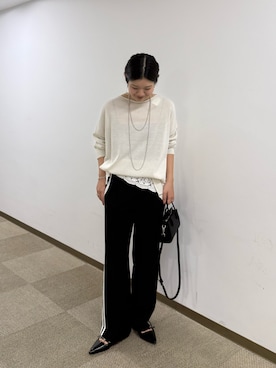 「LOUNGEDRESS（ラウンジドレス）の【GALENA/ガレナ】コットンレーススカーフ（バンダナ/スカーフ、ホワイト系）」を使った、manami さん（レディース・168cm）の春コーディネート