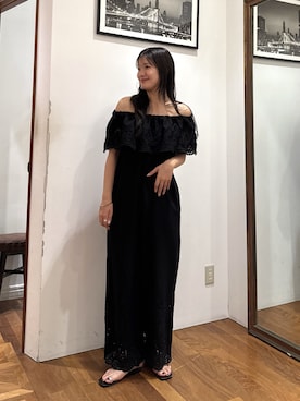 「LOUNGEDRESS（ラウンジドレス）のコットンレースオールインワン（つなぎ/オールインワン、ブラック系）」を使った、manami さん（レディース・168cm）の夏コーディネート