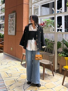 「アイテム（ノーカラージャケット）」を使った、manami さん（レディース・168cm）の秋コーディネート