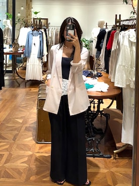 「LOUNGEDRESS（ラウンジドレス）のリネンライクシアージャケット（テーラードジャケット、ピンク系）」を使った、manami さん（レディース・168cm）の春コーディネート