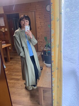 「NATURAL BEAUTY BASIC（ナチュラルビューティーベーシック）のアイテム（ノーカラーコート）」を使った、mamo3377さん（レディース・160cm）の秋コーディネート