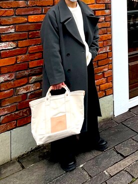 「HARE（ハレ）のアイテム（チェスターコート）」を使った、パクチーさん（メンズ・162cm）の冬コーディネート
