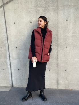 「アイテム（ダウンベスト）」を使った、YAMAGATA_172cmさん（レディース・172cm）の冬コーディネート