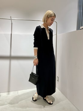 「ラガーシャツ」｜「アイテム（ワンピース/ドレス）」を使った、YAMAGATA_172cmさん（レディース・172cm）の春コーディネート