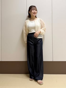 「INDIVI（インディヴィ）の【洗える／前後2WAY】インナータンクトップ（タンクトップ、ホワイト系）」を使った、Rikoさん（レディース）の夏コーディネート