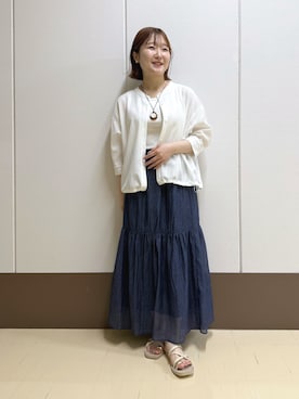 「INDIVI（インディヴィ）の【さらっと素材／洗える】キカレースブラウス（シャツ/ブラウス、ホワイト系）」を使った、Rikoさん（レディース）の夏コーディネート