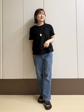 「INDIVI（インディヴィ）の【洗える】レイヤード風レースコンビTシャツ（Tシャツ/カットソー）」を使った、Rikoさん（レディース・152cm）の夏コーディネート