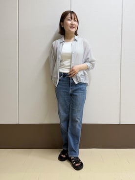 「INDIVI（インディヴィ）の【洗える／前後2WAY】インナータンクトップ（タンクトップ、ホワイト系）」を使った、Rikoさん（レディース）の夏コーディネート