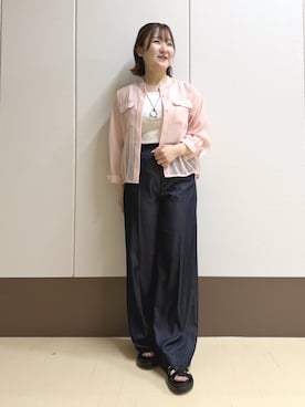 「INDIVI（インディヴィ）の【洗える／前後2WAY】インナータンクトップ（タンクトップ、ホワイト系）」を使った、Rikoさん（レディース）の夏コーディネート