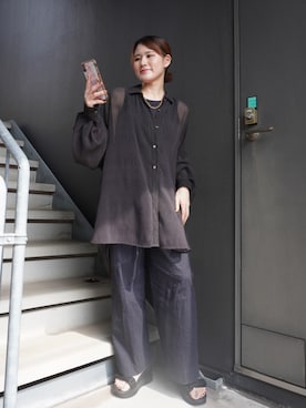 「ビッグシャツ」｜「アイテム（サンダル）」を使った、rirarirarirakoさん（レディース・153cm）の夏コーディネート
