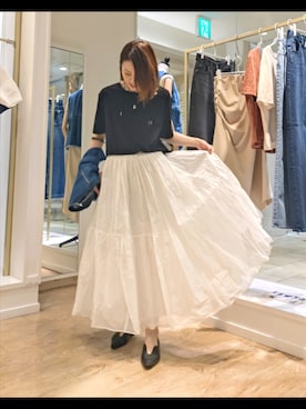 「NOLLEY’S Sophi（ノーリーズソフィ）の【松葉☆別注アイテム】トリアセベロアショートスリーブT（Tシャツ/カットソー）」を使った、しみずさん（レディース・160cm）の夏コーディネート