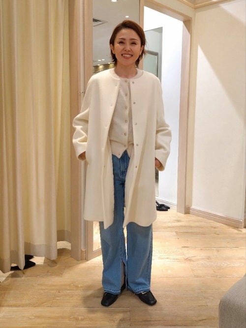 セール】カシミヤ混ヘアリーメタル釦クルーネックカーディガン 