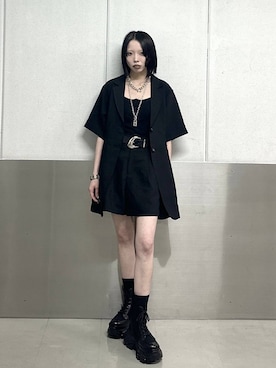 「PAGEBOY（ページボーイ）のレースアップソックスブーツ（ブーツ、ブラック系）」を使った、ｼﾐさん（レディース・161cm）の春コーディネート