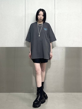 「PAGEBOY（ページボーイ）のレースアップソックスブーツ（ブーツ、ブラック系）」を使った、ｼﾐさん（レディース・161cm）の春コーディネート