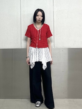 「PAGEBOY（ページボーイ）のシアバスイージーパンツ【紫外線カット/接触冷感/イージーケア/セットアップ対応】（スラックス、ブラック系）」を使った、ｼﾐさん（レディース・161cm）の春コーディネート