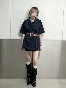 「PAGEBOY（ページボーイ）のダブルスタッズベルト（ベルト、レッド系）」を使った、ｼﾐさん（レディース・161cm）の夏コーディネート