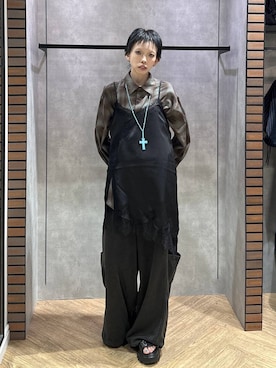 「PAGEBOY（ページボーイ）のレースドッキングイレヘムキャミワンピース（チュニック、ブラック系）」を使った、ｼﾐさん（レディース・161cm）の夏コーディネート