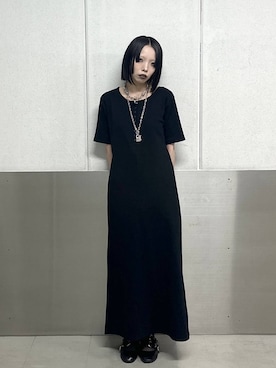 「PAGEBOY（ページボーイ）の【汗じみ防止/2サイズ展開】ジミレスヘンリーネックワンピース（ワンピース、ブラック系）」を使った、ｼﾐさん（レディース・161cm）の春コーディネート