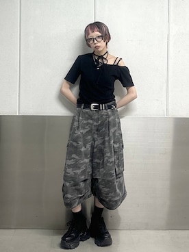 「PAGEBOY（ページボーイ）のプラットチャンキースニーカー（スニーカー、ブラック系）」を使った、ｼﾐさん（レディース・161cm）の夏コーディネート