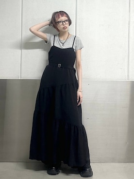 「PAGEBOY（ページボーイ）のプラットチャンキースニーカー（スニーカー、ブラック系）」を使った、ｼﾐさん（レディース・161cm）の夏コーディネート