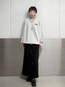 「PAGEBOY（ページボーイ）のダイバースエードスカート【セットアップ対応】（スカート、ブラック系）」を使った、ｼﾐさん（レディース・161cm）の秋コーディネート