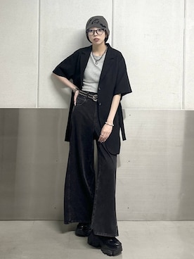 「PAGEBOY（ページボーイ）の＜まるでデニム見え！/紫外線カット/接触冷感/ストレッチ＞マルデニメガレッグパンツ（デニムパンツ、ブラック系）」を使った、ｼﾐさん（レディース・161cm）の夏コーディネート
