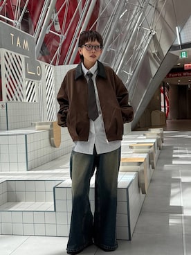 「PBLIM（ページボーイリム）の《UNISEX》ランダムボタンデニム（デニムパンツ、ブルー系）」を使った、ｼﾐさん（レディース・161cm）の秋コーディネート