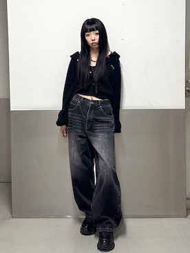 「PBLIM（ページボーイリム）の《UNISEX》スラブブリーチデニム（デニムパンツ）」を使った、ｼﾐさん（レディース・161cm）の秋コーディネート