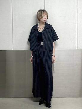 「PAGEBOY（ページボーイ）のモードバックルベルト3（ベルト、ブラック系）」を使った、ｼﾐさん（レディース・161cm）の夏コーディネート