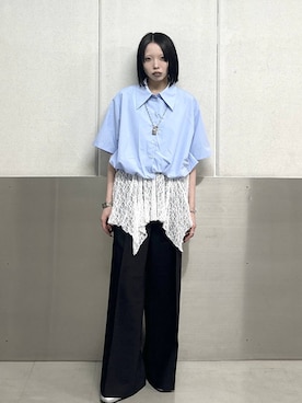 「PAGEBOY（ページボーイ）のシアバスイージーパンツ【紫外線カット/接触冷感/イージーケア/セットアップ対応】（スラックス、ブラック系）」を使った、ｼﾐさん（レディース・161cm）の春コーディネート